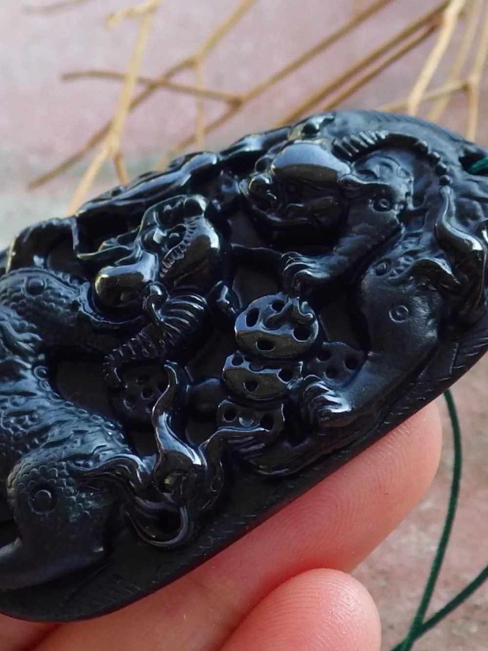 Certified Dark Green Black Burma A Jade Jadeite Dragon Beads Pendant Necklace